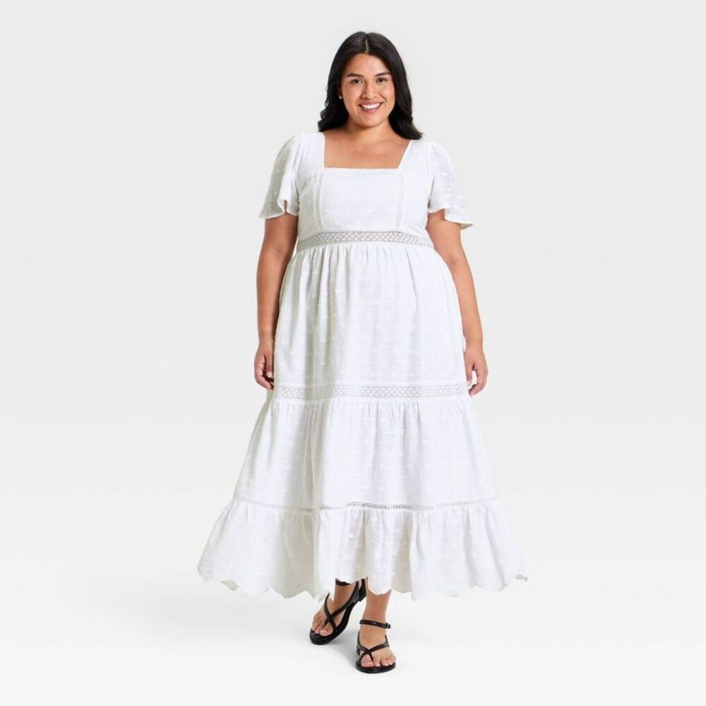 Women's Ruffle Short Sleeve Maxi Sundress - Universal Thread White XXL